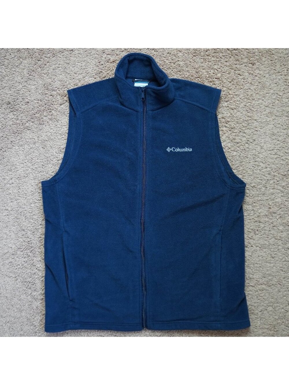 Columbia Fleece Vest Mens L Blue Full Zip Pockets Lightweight Outdoor Hiking